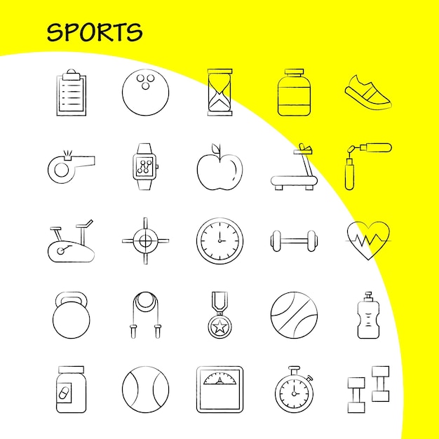 Free Vector sports hand drawn icon for web print and mobile uxui kit such as basketball basketball ball ball game sports award medal pictogram pack vector