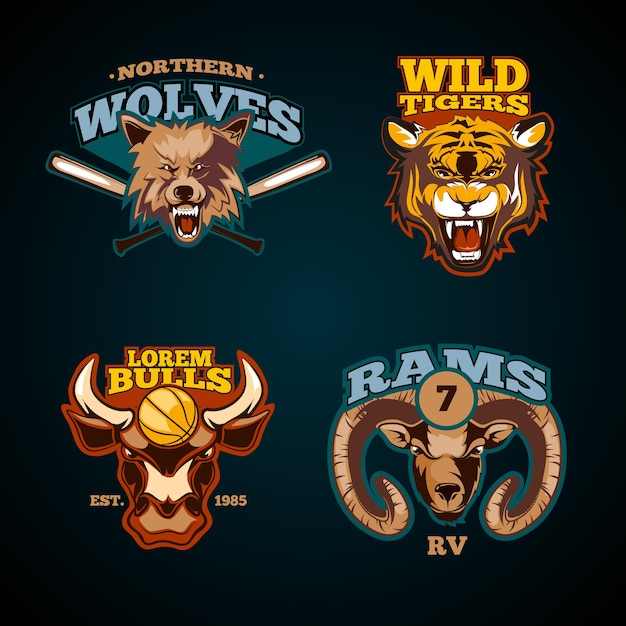 Free Vector sports labels with heads of animals set