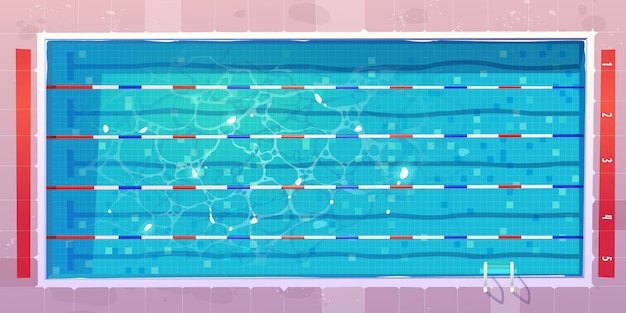 Sports pool, top view with blue ripped water.