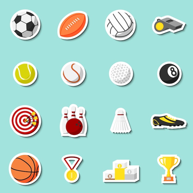 Sports stickers set of football baseball basketball and tennis balls isolated vector illustration