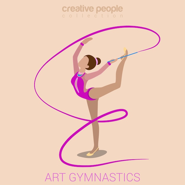 Sports women art gymnastics workout exercise performance flat 3d web isometric infographic