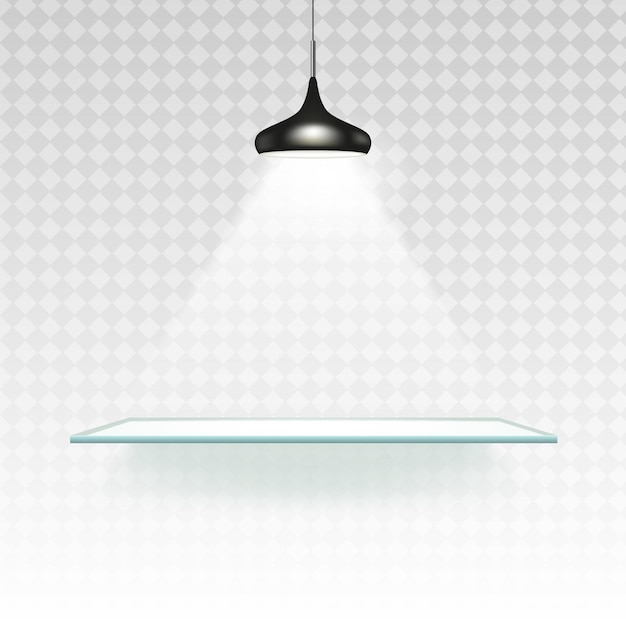 Spotlight shelf on wall background vector design Light gallery spot empty room advertising shelf lamp