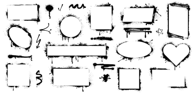 Free vector spray paint frames black graffiti stencil borders in different shapes