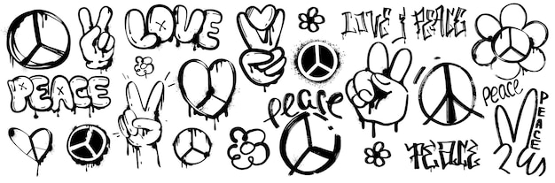 Free Vector spray paint graffiti peace pacific symbol and hand gesture v sign