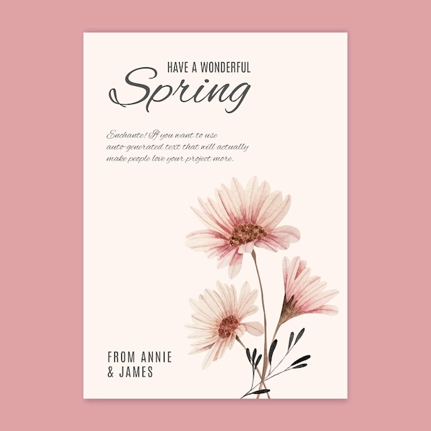 Spring a6 greeting card template watercolor