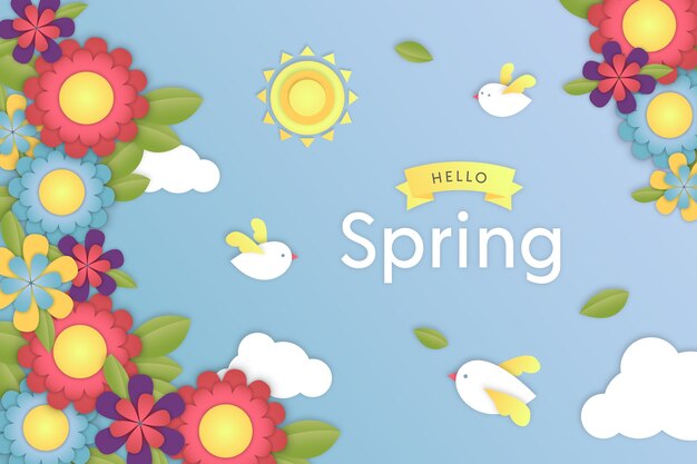 Spring background in colorful paper style