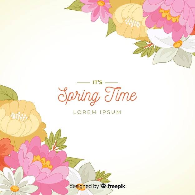 Spring background with hand drawn flowers