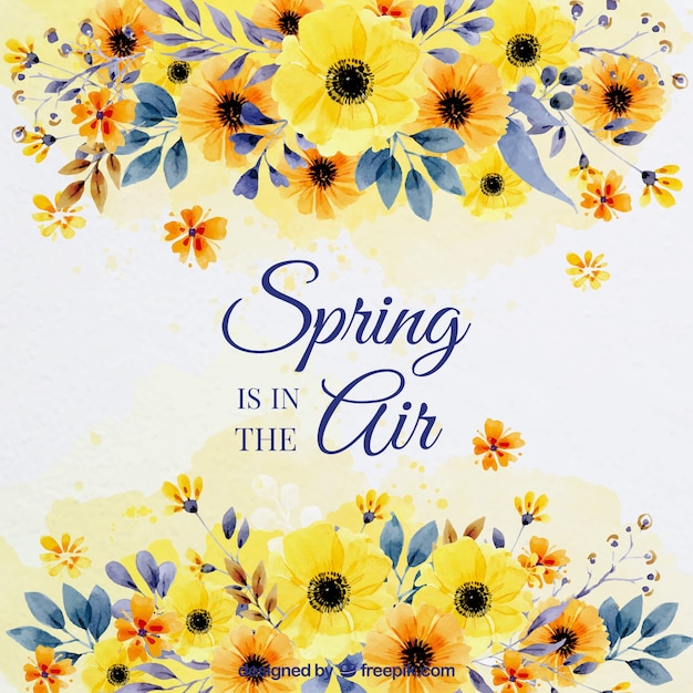 Spring background with watercolor flowers