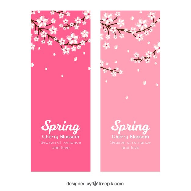 Spring banners of branches with flowers