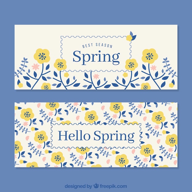 Spring banners with blue flowers