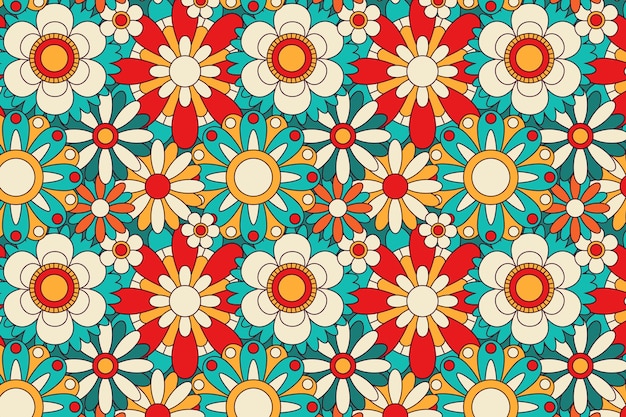 Free Vector spring blooming groovy floral pattern