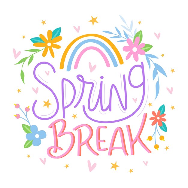 Spring break lettering with rainbow