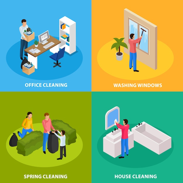 Free Vector spring cleaning isometric composition set