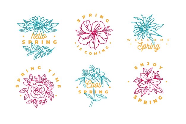 Spring cold coloured flowers badge collection