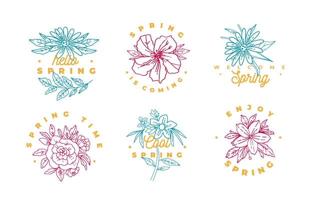 Spring cold coloured flowers badge collection