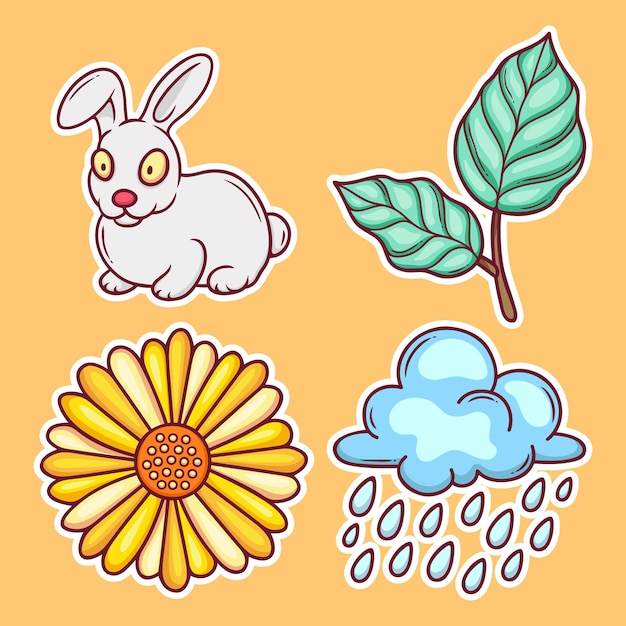 Free Vector spring day elements set in hand drawn style