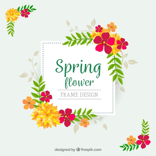 Spring floral frame in flat style