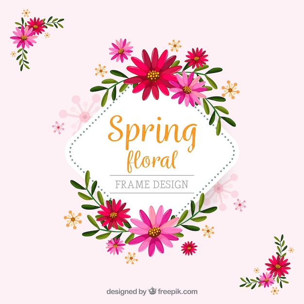 Spring floral frame in flat style