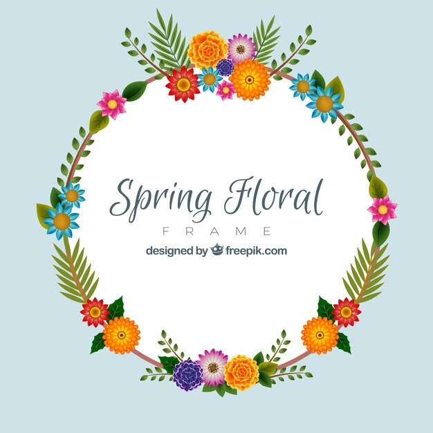 Spring floral frame in flat style