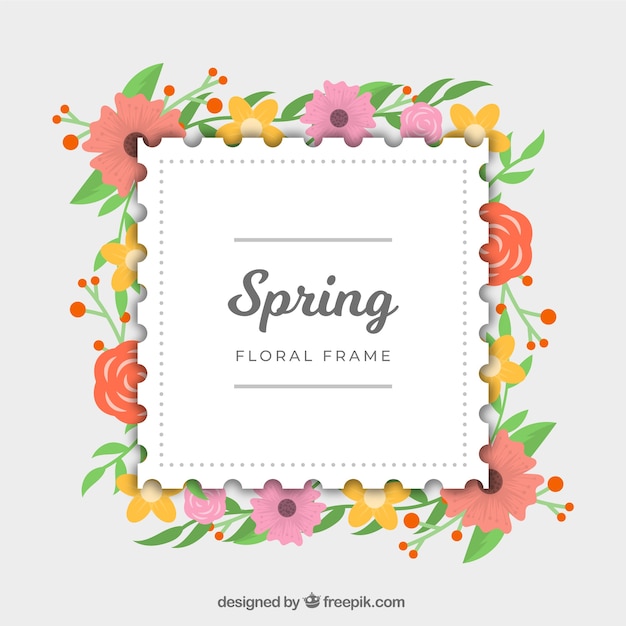 Spring floral frame in flat style