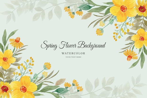 Spring flower frame Watercolor yellow floral background