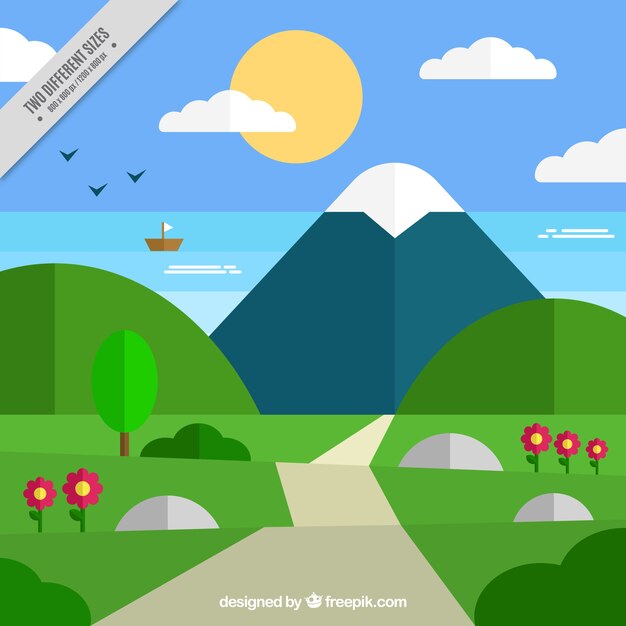 Spring landscape background in flat design