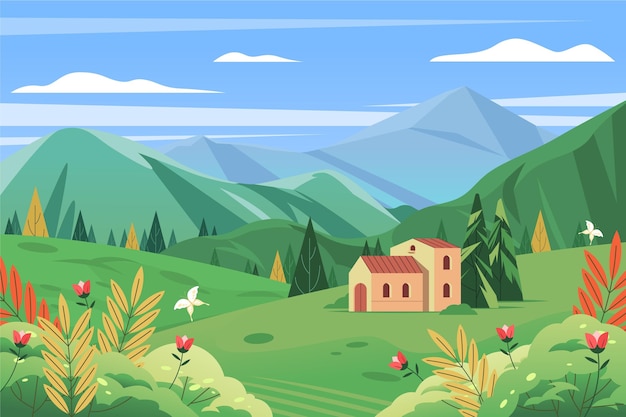 Free Vector spring landscape scene