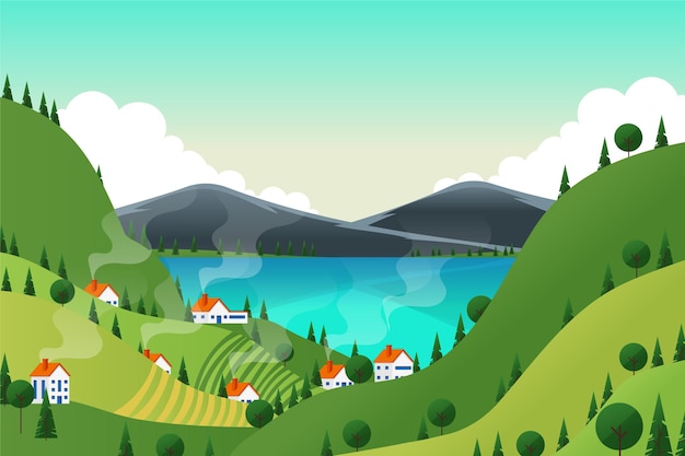 Free Vector spring landscape with lake