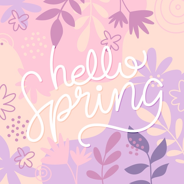 Spring lettering with drawn colorful flowers