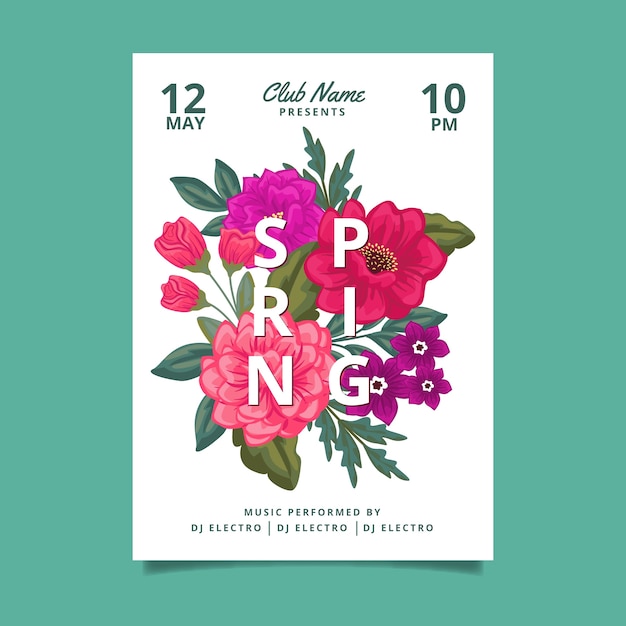 Spring party floral poster template