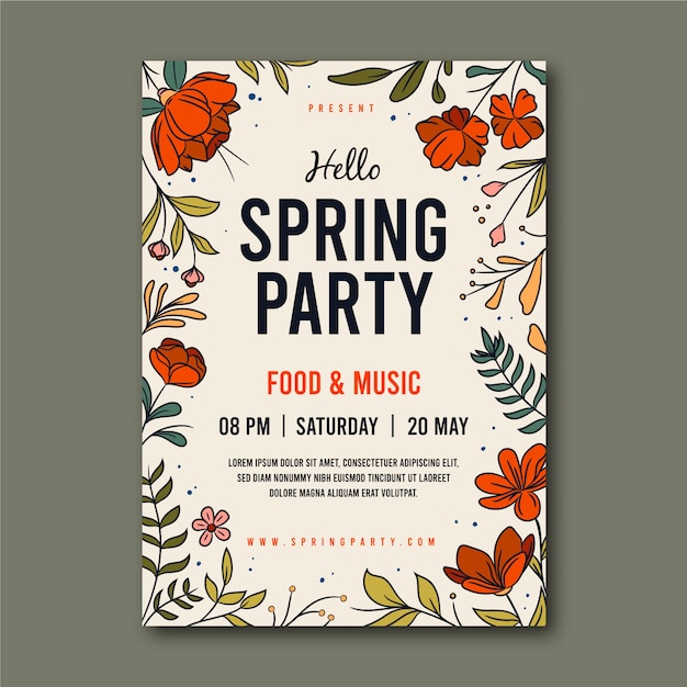 Spring party poster with frame of flowers