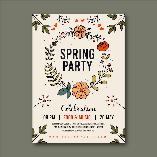 Free Vector spring party poster with wreath of flowers