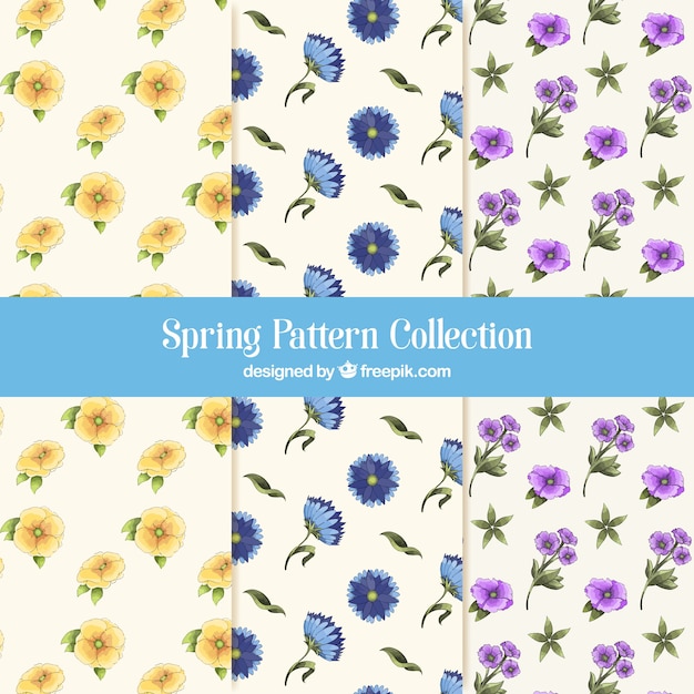 Spring patterns collection in watercolor style