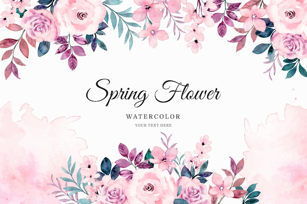 Free vector spring pink rose floral background with watercolor