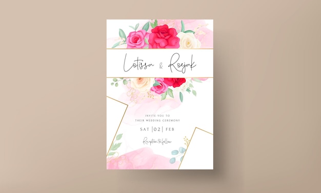 Free Vector spring pink rose floral wedding invitation card template