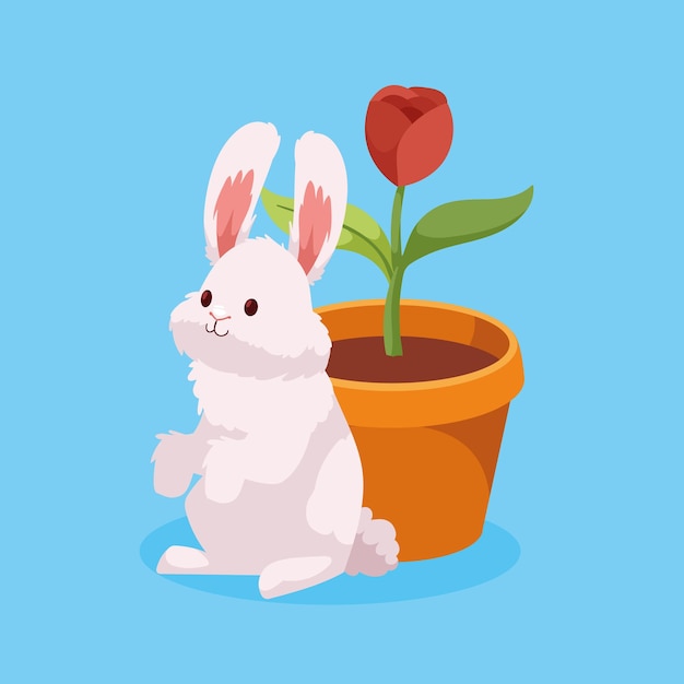 Free Vector spring rabbit with houseplant