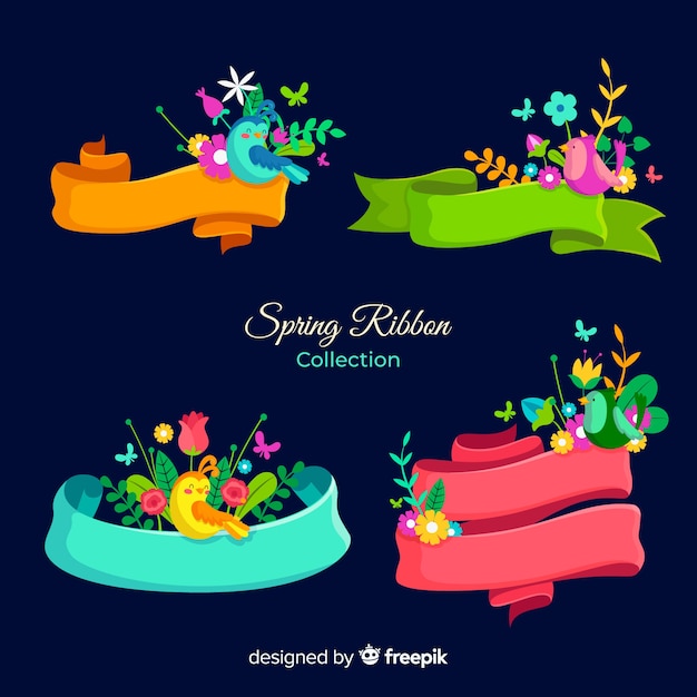 Free Vector spring ribbons with birds pack