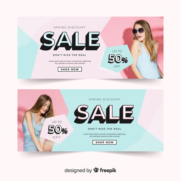 Free Vector spring sale banners with photo