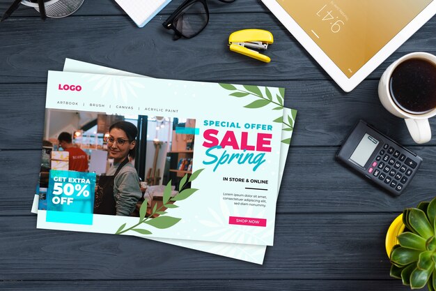 Spring sale flyer mock-up with photo