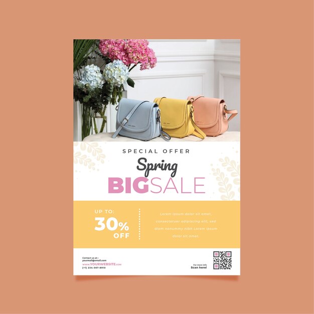 Spring sale flyer template with pastel-coloured purses