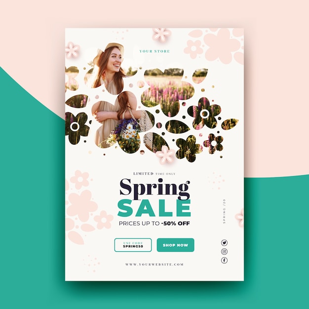 Free vector spring sale flyer template with photo