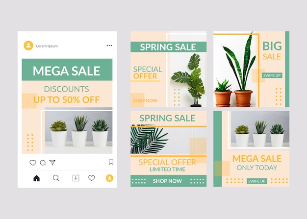 Free vector spring sale instagram post collection