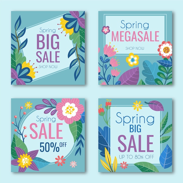 Free vector spring sale instagram post collection