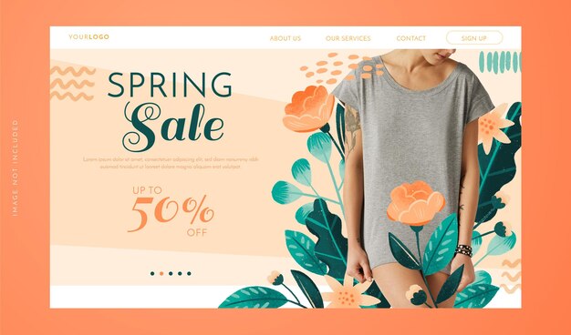 Spring sale landing page in hand drawn style