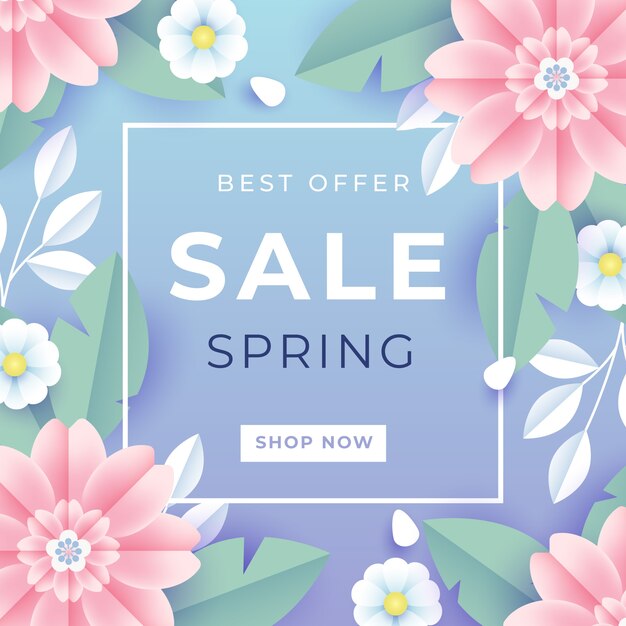 Spring sale in paper style with flowers