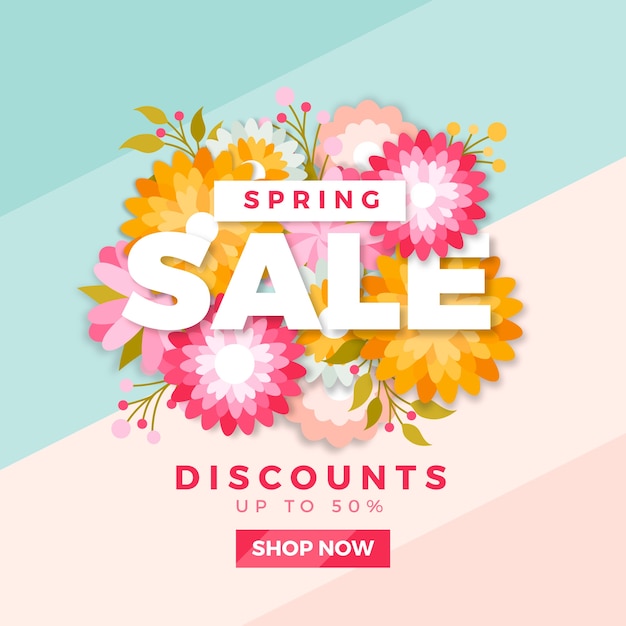 Spring sale with colorful flowers