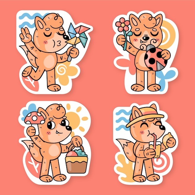 Free vector spring stickers collection with fred the fox