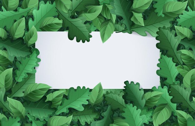 Spring summer banner with green foliage frame