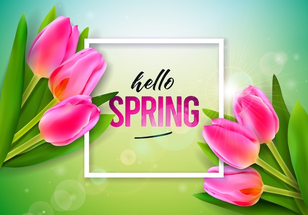 Spring text. Floral Design Template with Typography Letter