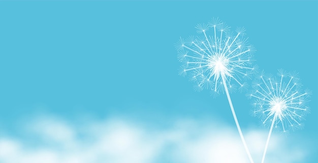 Free Vector spring time dandelion flower seeds with clouds vector